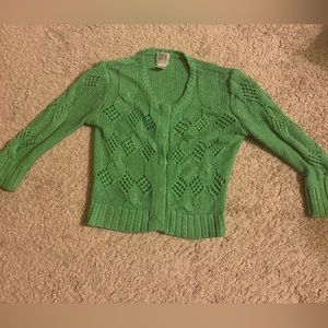 DKNY City Light Green Cable Knit Cropped Cardigan Sweater